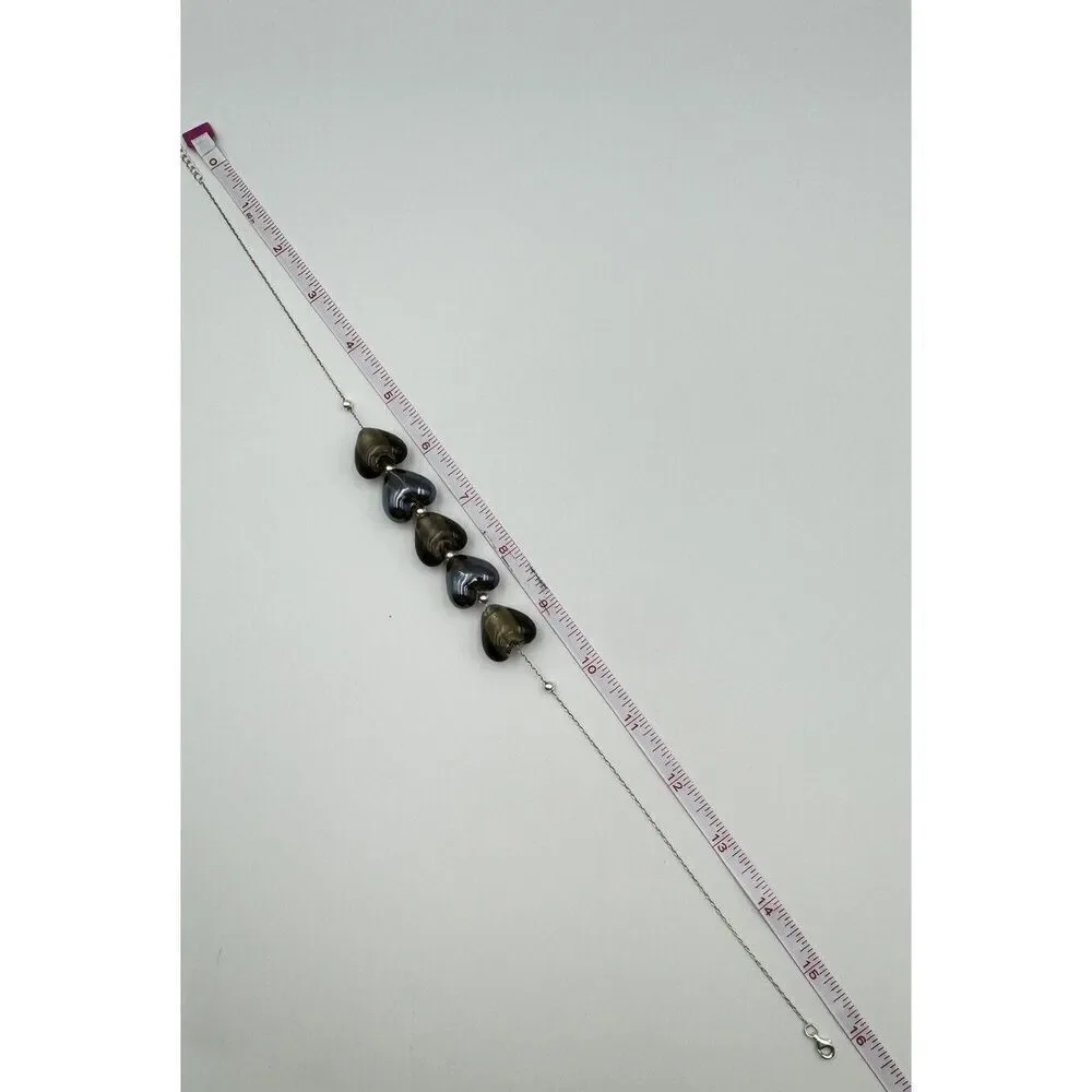 Sterling Silver Dichroic Lampwork Heart Glass Bead Necklace 16”-18” Boho Jewelry